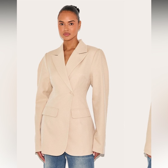 Pretty‎ Little Thing Stone Drop Shoulder Cinch Waist Extreme Oversized Blazer - Picture 1 of 6